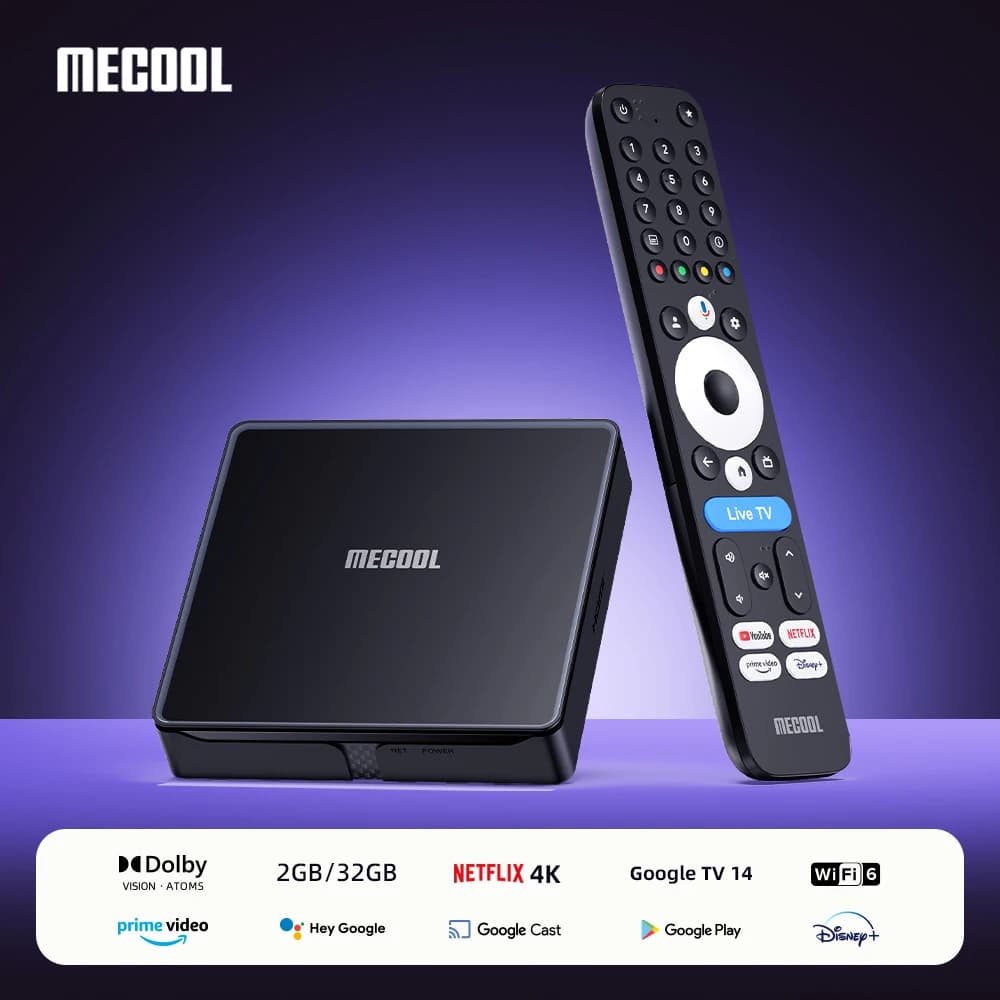 MECOOL MEon1 32GB Netflix 4K Android TV BOX Google TV Dolby Vision 2GB DDR4 LAN WIFI 6 IP TV Stream TVBOX for Domestic Videos