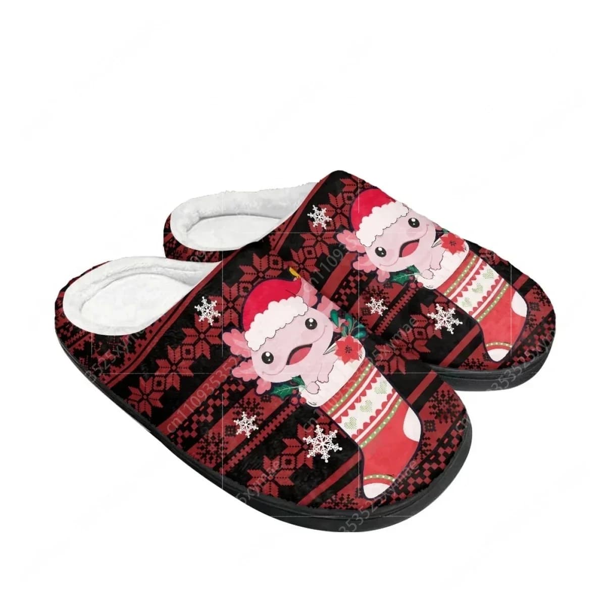 Christmas Slippers in Cotton with Pattern Axolotl Corgi Cat for Men Women and Teenagers, Warm and Customizable