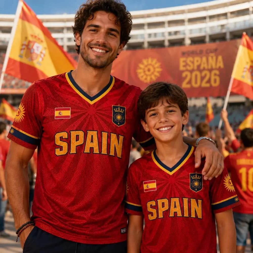 2026 Summer Spanish V-neck Football T-shirt For Men And Women, Breathable, Quick Drying, Fashionable, Versatile, Red Style