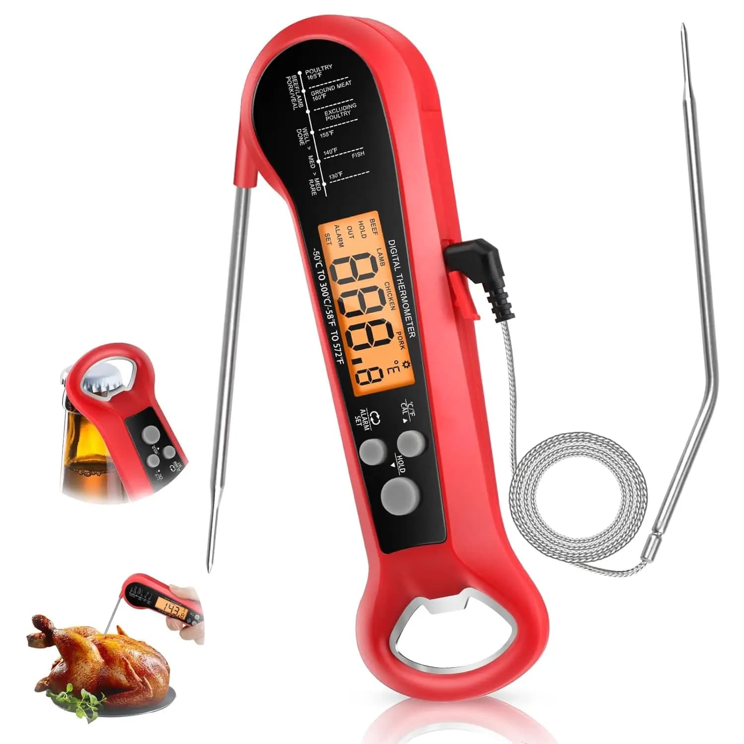 Termometro Digitale Professionale per Carne Impermeabile con 2 Sonde e Cavo Lungo, Lettura Istantanea per Cucina e Alimenti