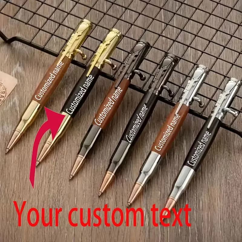 5Pcs【Customizable Text】Laser-Engraved Vintage Bolt-Action Ballpoint Pen, High-End Creative Bolt-Action Design, Pocket Clip, Retractable Grip, Business Gift Pen Suitable for Office Meetings, Teachers, and Students