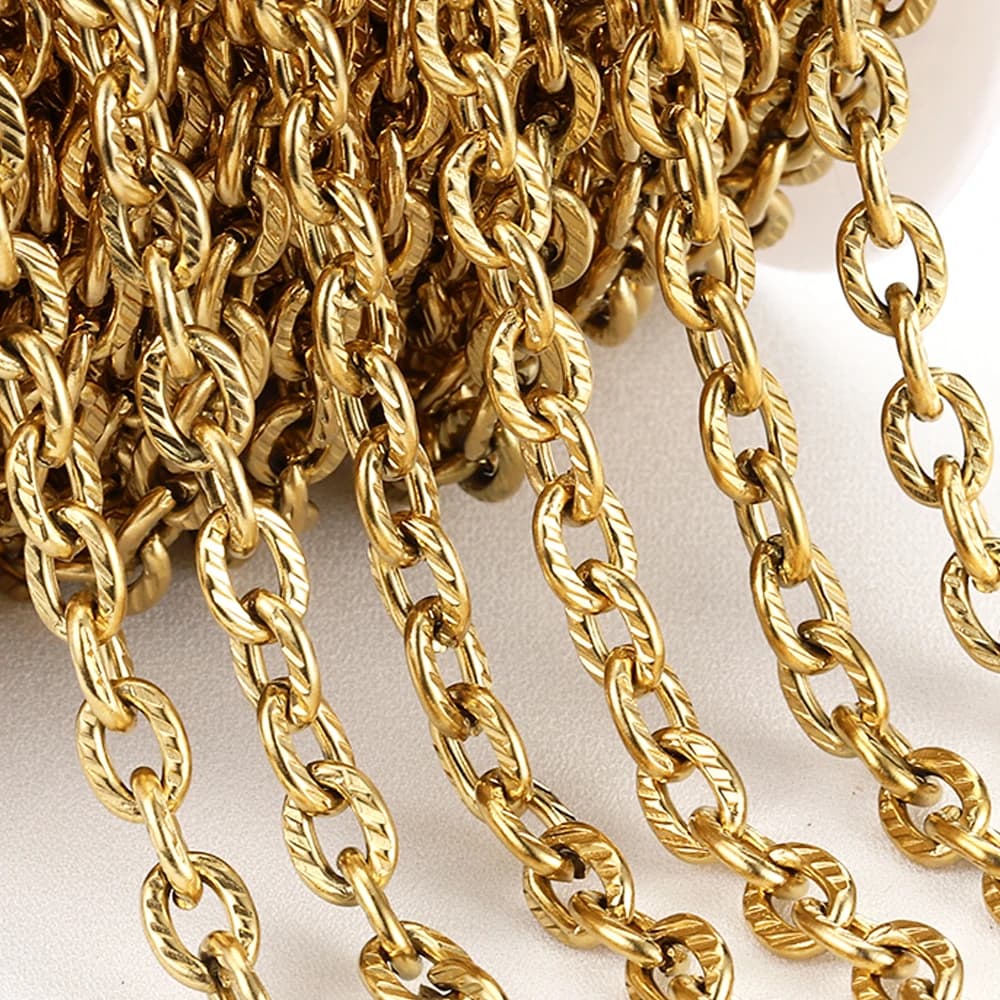 Catena a maglia grossa testurizzata in acciaio inossidabile da 1 metro, 6x8 mm, per collane fai da te, bracciali, abbigliamento e accessori per la creazione di gioielli