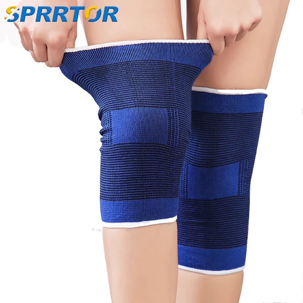 1 pair of elastic knee braces blue knee brace support brace leg arthritis lesions PALESTRA sleeve elastic banding support for ankle brace