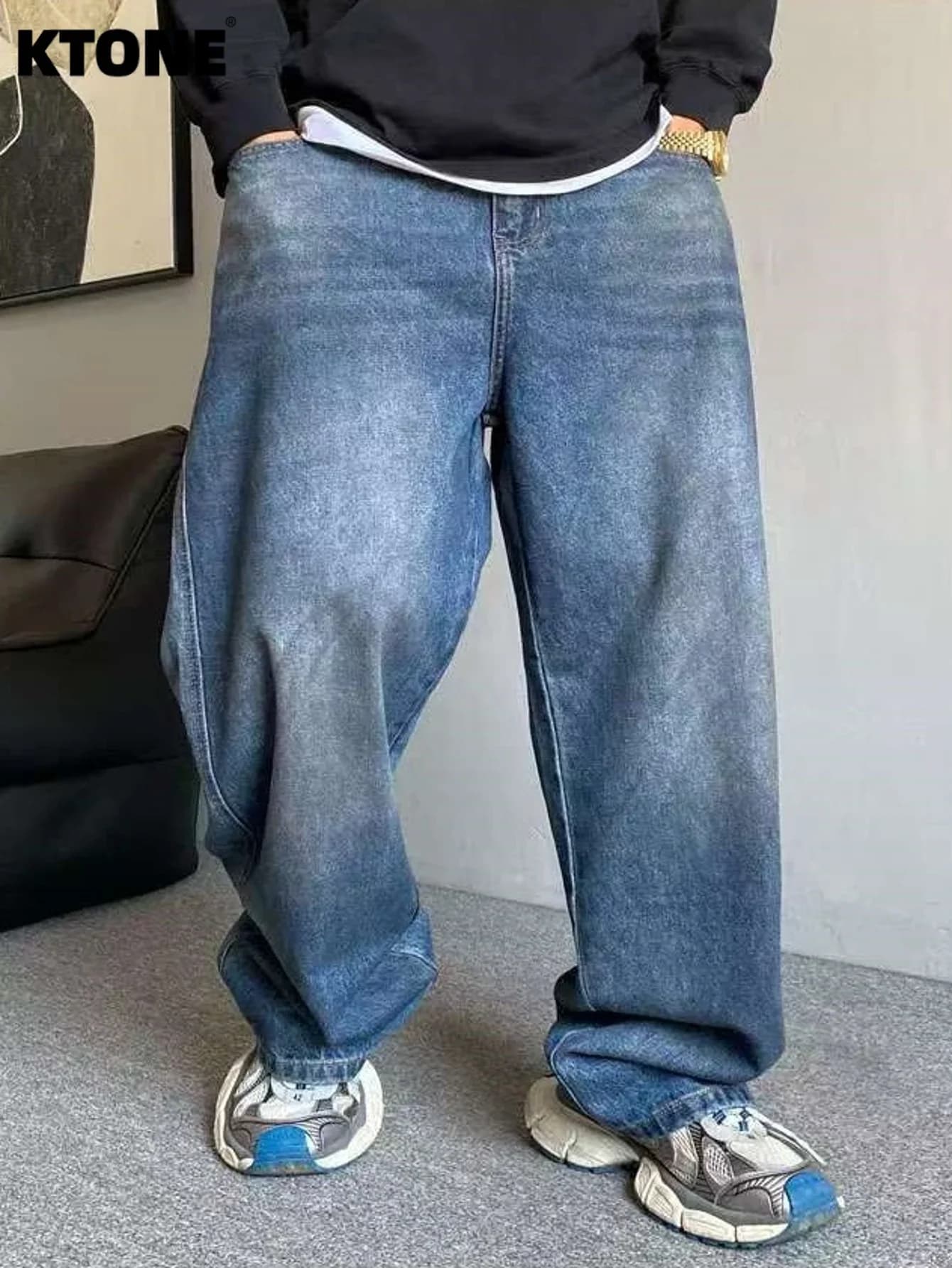 Unisex Denim Pants Blue Baggy Jeans Hip Hop Y2K Drip No accessories or belts included