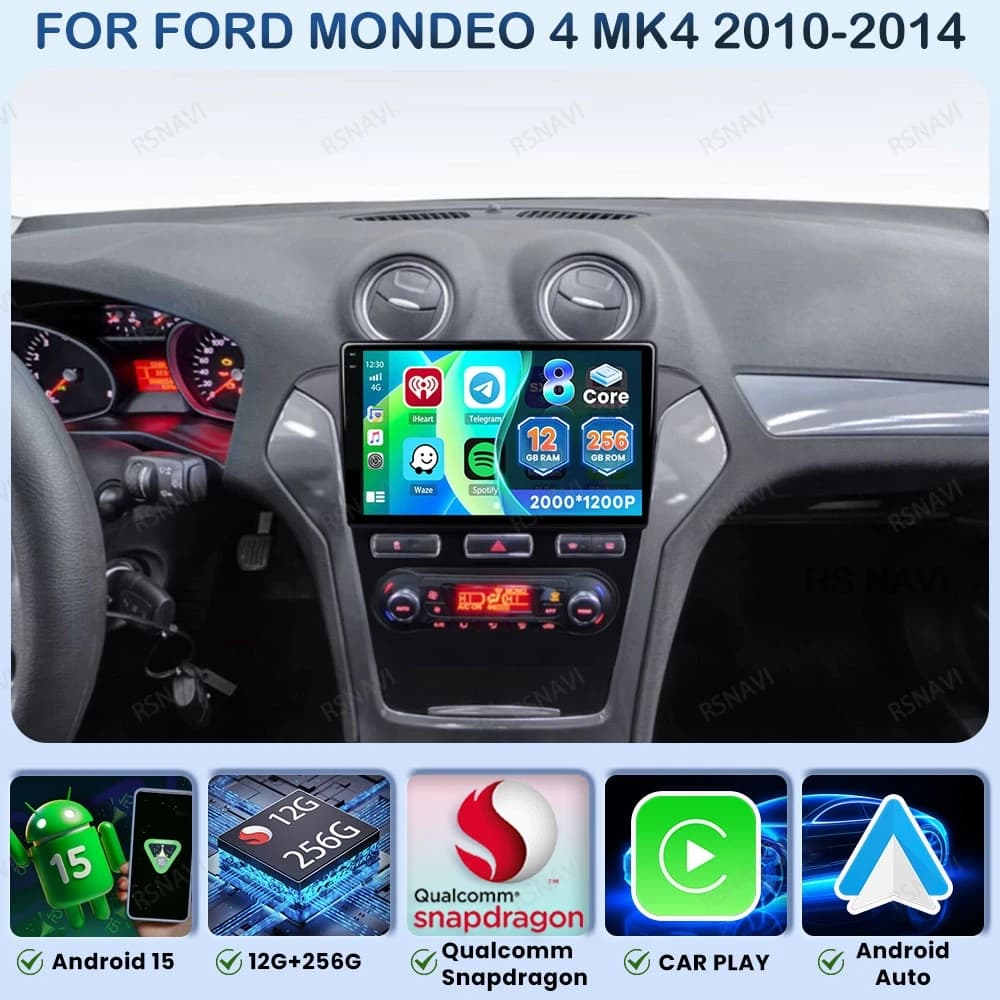 Android 15 Car Radio For Ford Mondeo 4 Mk4 2010-2014 Wireless Carplay Auto BT DVD DSP Navigation Multimedia GPS Qualcomm 5G WIFI