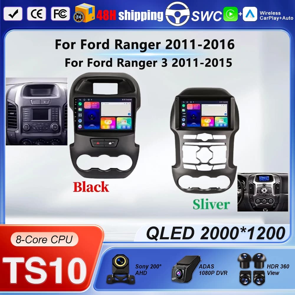 Auto Carplay Android 15 For Ford Ranger 2011-2016 For Ford Ranger 3 2011-2015 Wireless Carplay Automotive Multimedia Reader Stere