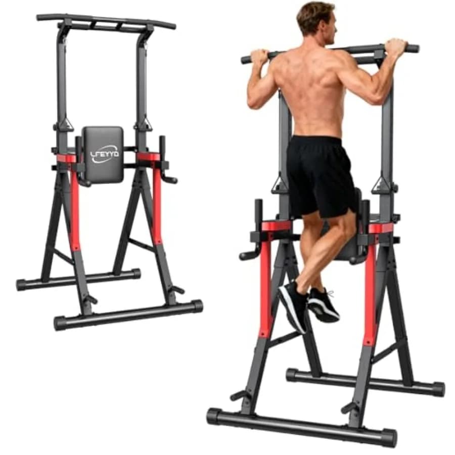 Power Tower Pull Up Bar Self-supporting - 13 level adjustable height dive station - 400 pounds home gym strength training equipment