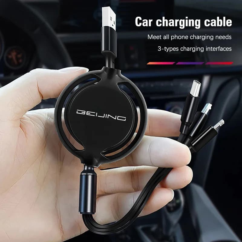 Cavo dati di ricarica rapida per auto 100w scalabile 3 in 1 caricatore del telefono USB tipo C per Baic EVO Pechino BJ40 BJ80 BJ30 BJ60 BJ90 BJ20 BJ