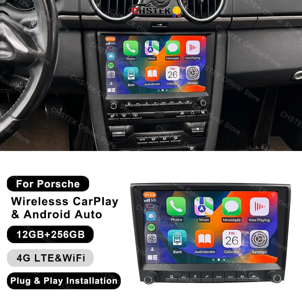 CHSTEK Android Auto Car Radio For Porsche 911 997 Cayman 987 Boxster 2005-2013 Wireless CarPlay GPS Navi DSP 4G WiFi Android 14