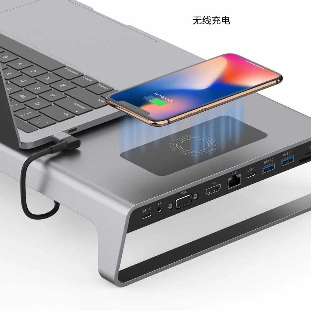 Wholesale ex-factory price 11 Synthesis 1 Hub Adapter Connector Wireless Charger Docking Station Hub Laptop Holder USB Port