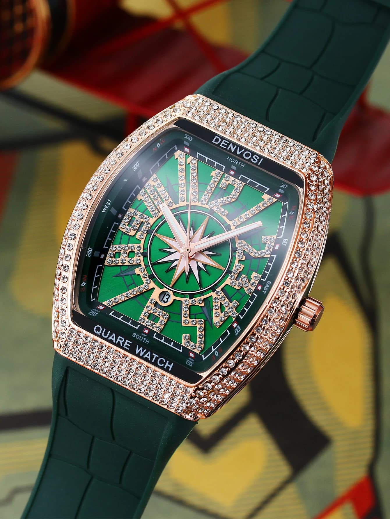 DENVOSI Starry Sky Wine Barrel Orologio al quarzo da uomo di lusso con cinturino in silicone