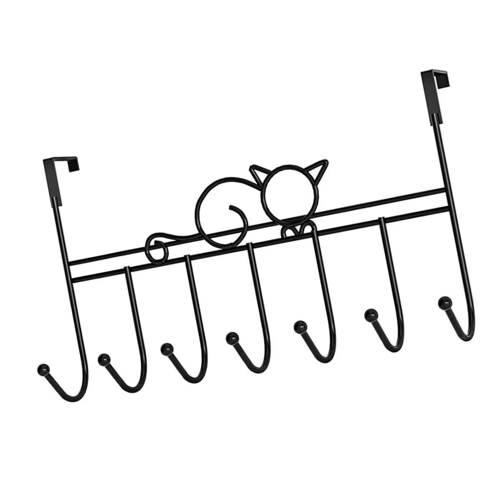 7 Hooks Coat Hook Black Iron Door Hanger Organizer for Towel Clothes Hat Leash Storage Rack Wall Mounted Door Decoration