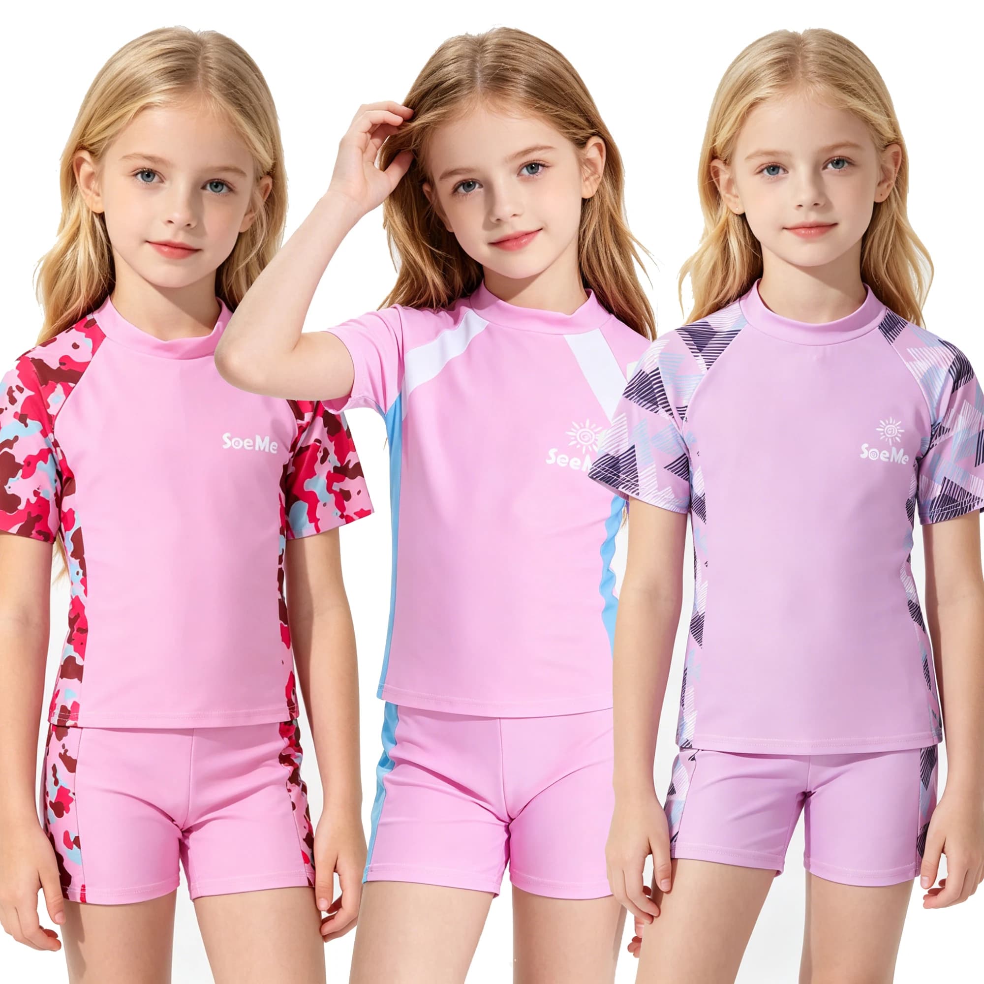 Costume da bagno rosa per bambina, set di costumi da bagno per bambine, 2 pezzi, manica corta, grazioso costume da bagno per bambini 3 4 5 6 7 8 9 10 anni