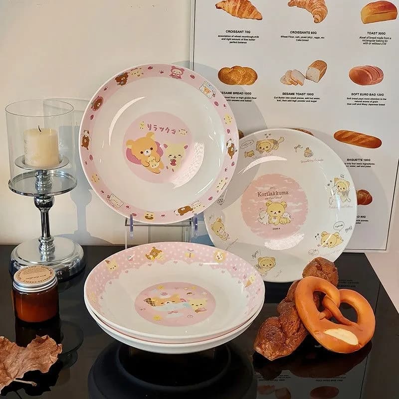 Rilakkuma Ceramic Rice Bowl Cute Japanese Cartoon Tableware Creative Ramen Breakfast Bowl Pickled Dish Plate