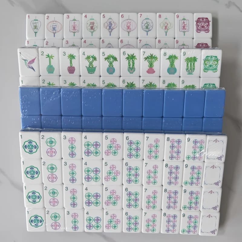 160PCS American Mahjong Set - Blue Back, Exquisite Lantern & Bamboo Design, Premium Quality Western Mah Jongg Tiles for Adults