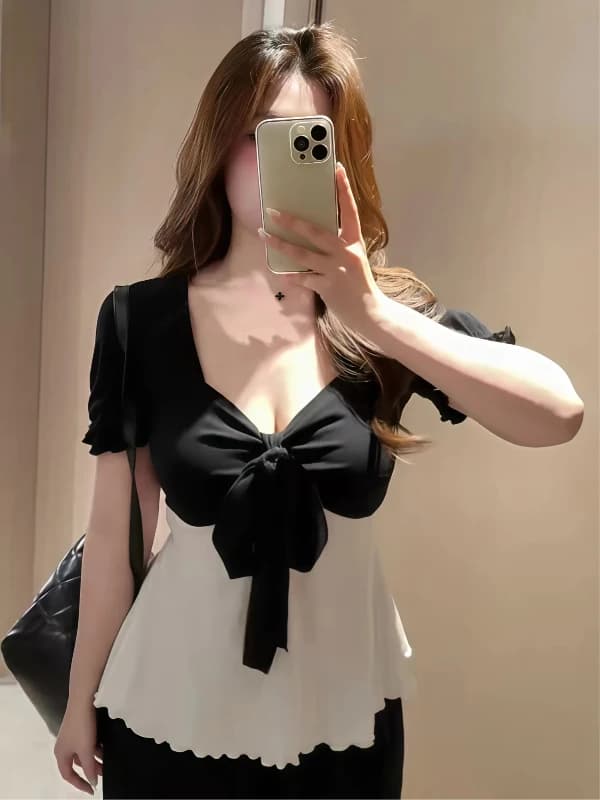 plus Size Lazy Style V-Neck Short Sleeve T-Shirt Women's Fashion Slimming Knot Top Summer New Arrival Korean Version
