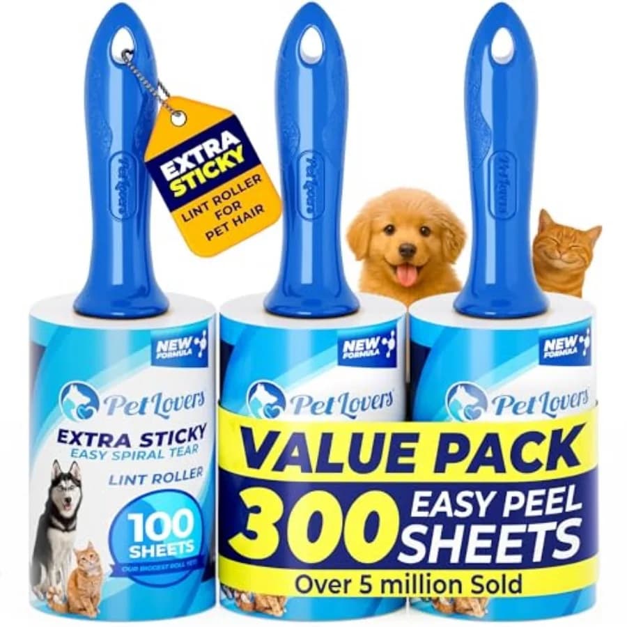 Extra Sticky Lint Roller Value Set 300 Sheets for Pet Hair Removal, Dog and Cat Lint Remover 3 Pack