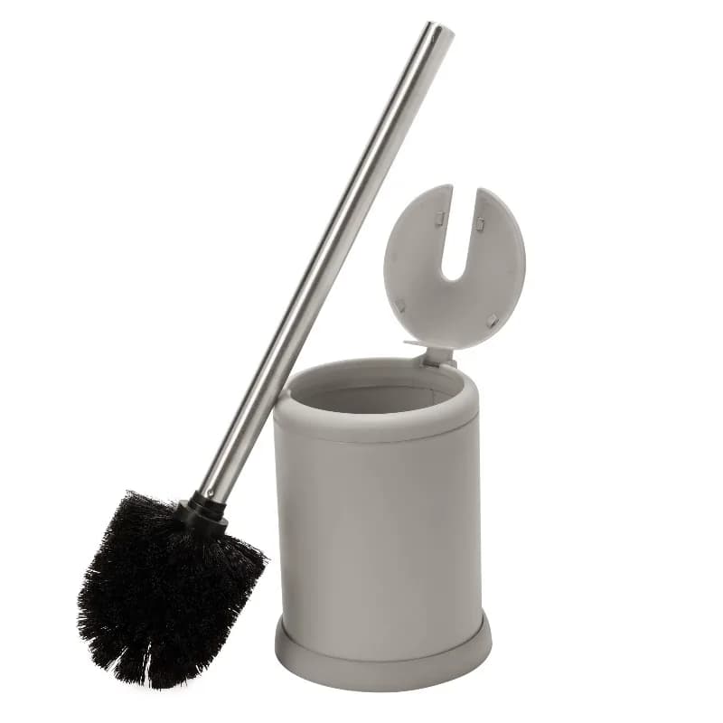 Portascopino per WC con coperchio a chiusura automatica in grigio, 4,5 pollici di diametro x 14,75 pollici