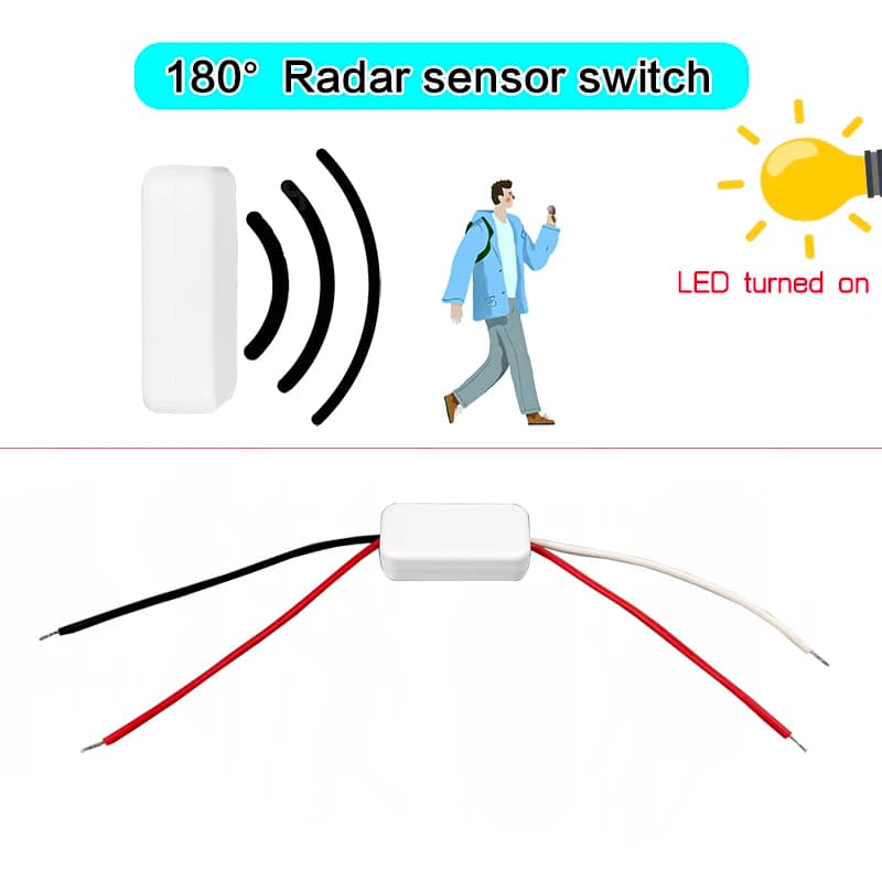 12V/24V microwave radar sensor switch with LED lighting and intelligent controller featuring a 30-second delay shutdown function