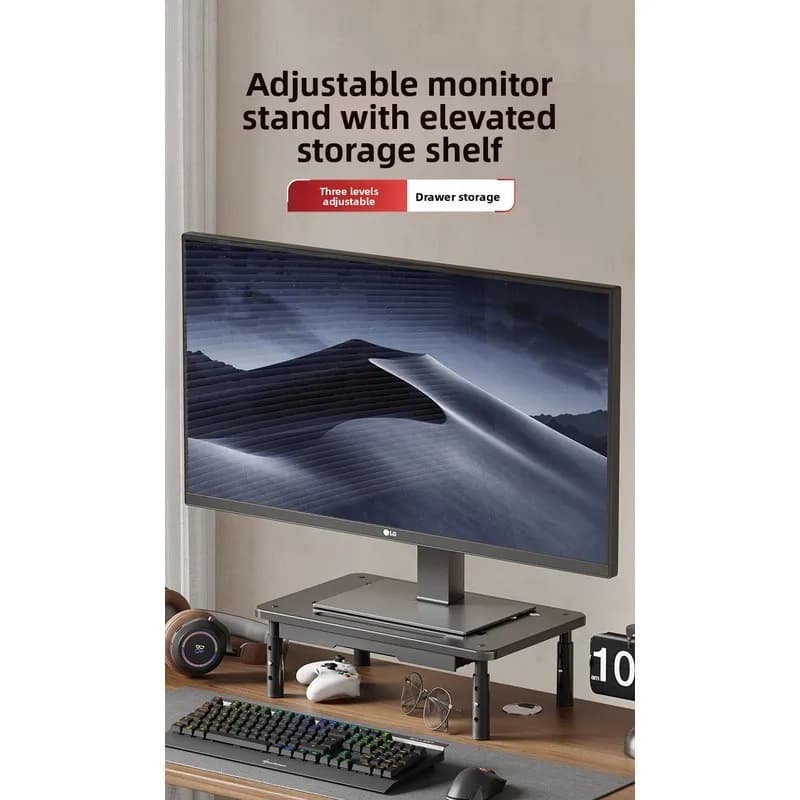 Adjustable Computer Rack Telescopic Desk Monitor Holder Elevated PC Screen Stand Reduce Neck Strain Office Storage