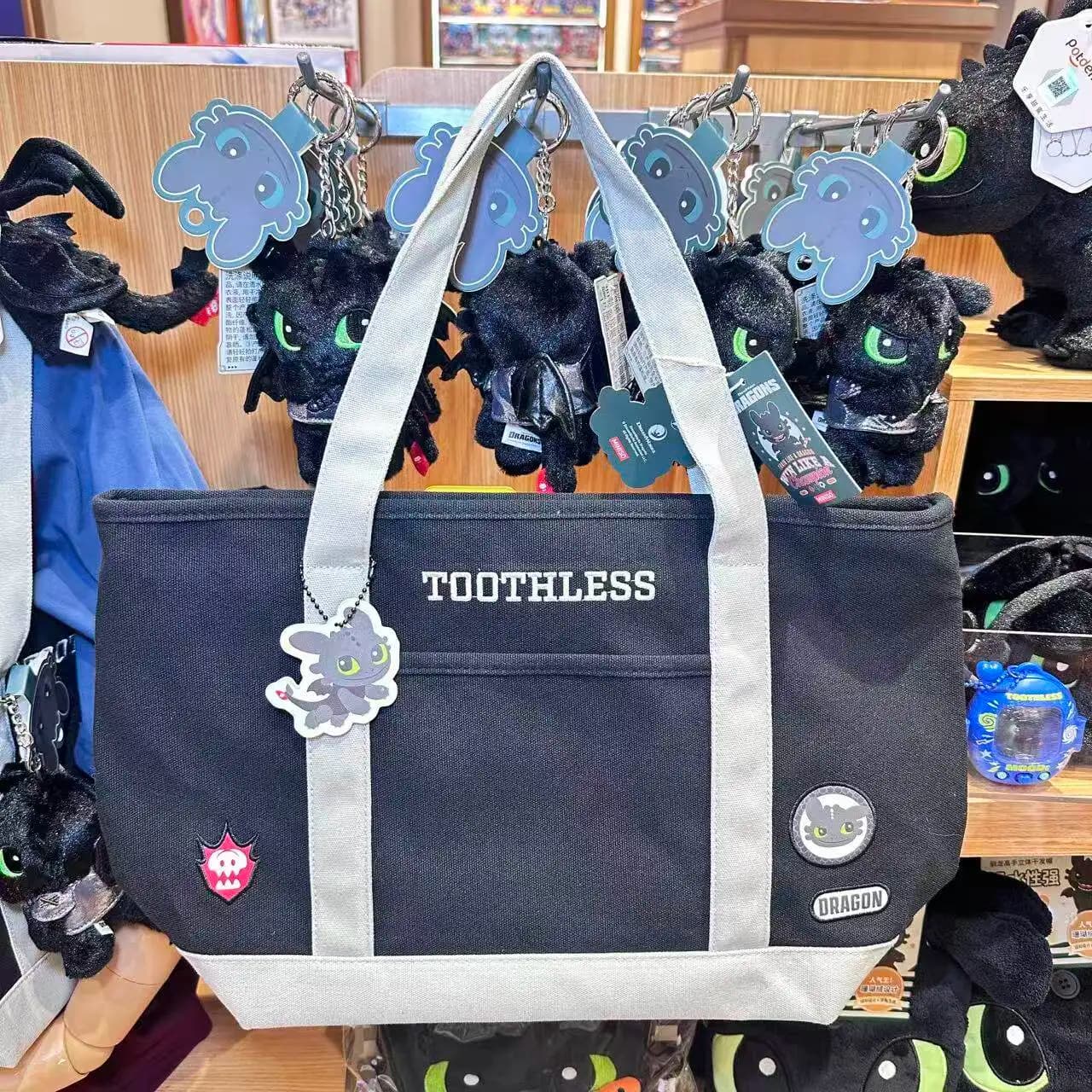 How to Train Your Dragon Classic Replica Canvas Tote Bag Night Fury Casual Shopping Shoulder Purse Lightweight Everyday Gift