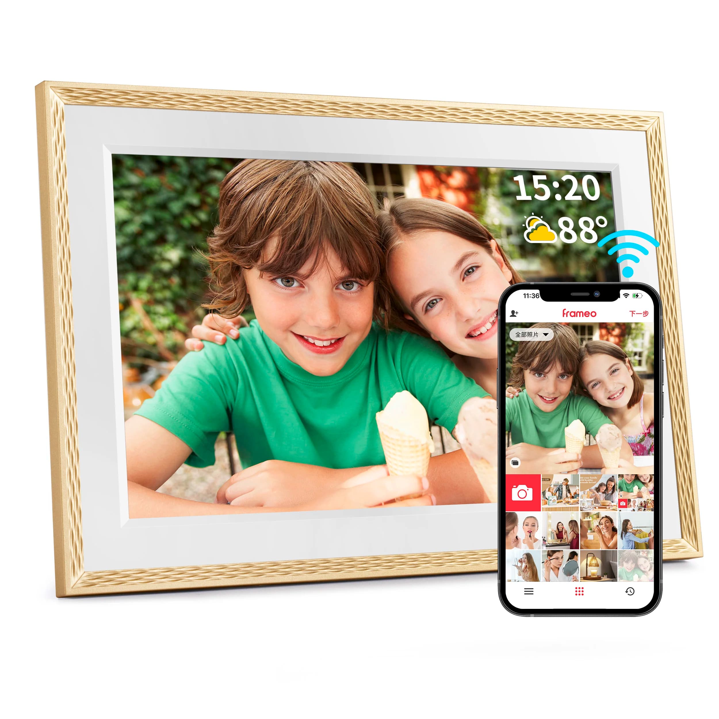 Frameo 10.1 Inch WiFi Digital Picture Frame, Smart Cloud Electronic Photo Frame with HD IPS Touch Screen Slideshow 32GB Memory A