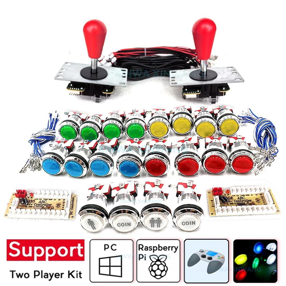 Zero Delay Arcade Joystick Kit Fai Da Te Scheda Usb Per Pc Raspberry Pi Macchina Da Gioco Controller Cromo Illuminato Pulsante Moneta Interruttore