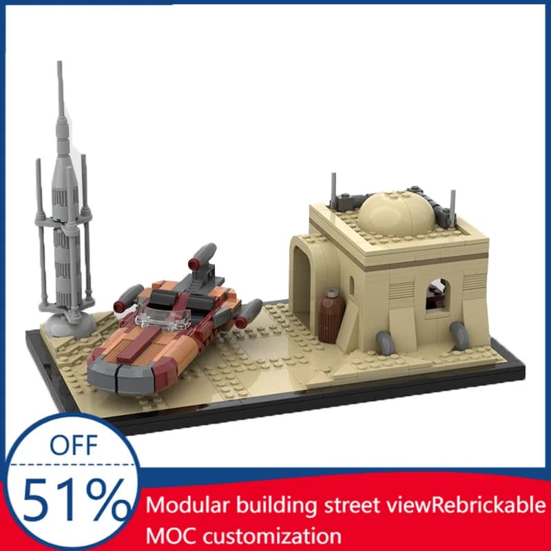 456PCS Desert Hut and Speeder Vehicle Model Sci-Fi Themed Building Blocks Creative DIY Assembly Educational Toy for Collection