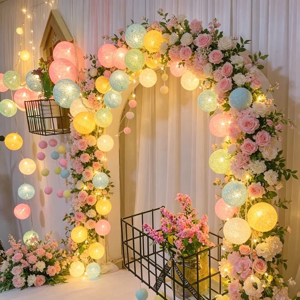 Luci a Corda con Palline di Cotone, Lampada per Casa, Feste e Matrimoni, Luci Colorate, Decorazioni Natalizie, Accessori per Arredamento