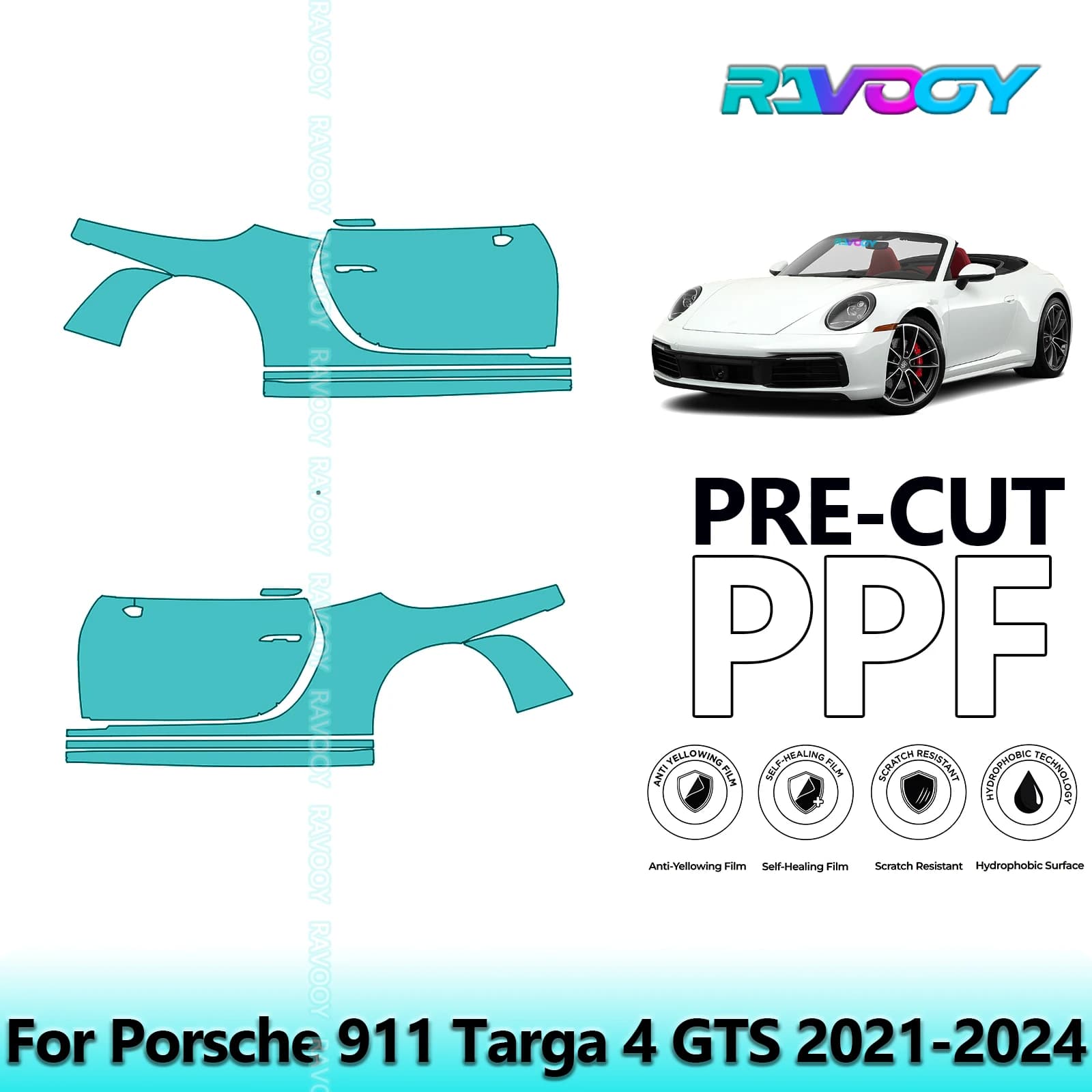 For Porsche 911 Targa 4 GTS 2021-2024 8.5mil Transparent Pre-Cut PPF Door and Pillar A/B Kit TPU Paint Protection Film Set