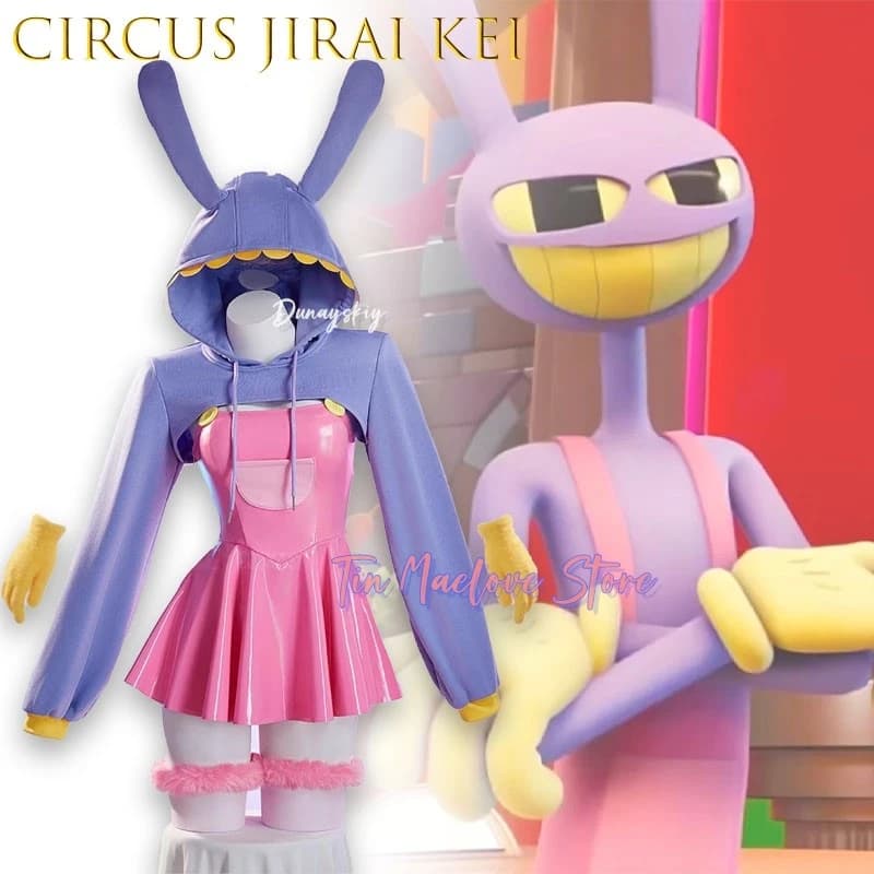 Abito in Pelle PU con Orecchie di Coniglio Circus IAX, Costume Sexy Anime Cosplay per Donne, Abbigliamento per Feste di Halloween Jirai Kei ‌ ‌ ‌