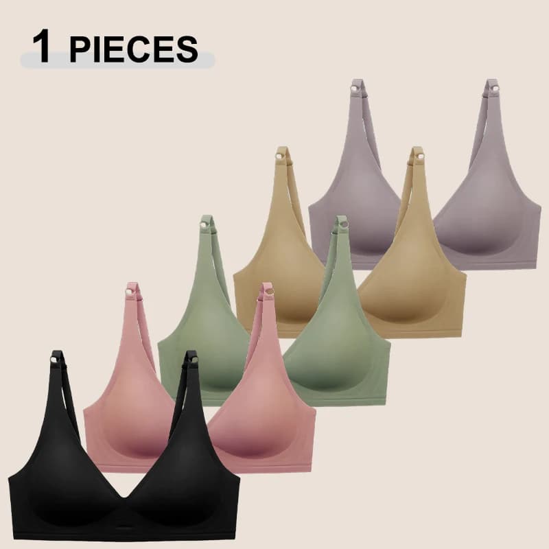 Women's Summer Traceless Bras Solid Color Wire Free Removable Padded Bralette Soft V-neck Plus Size Underwear Intimates Lingerie