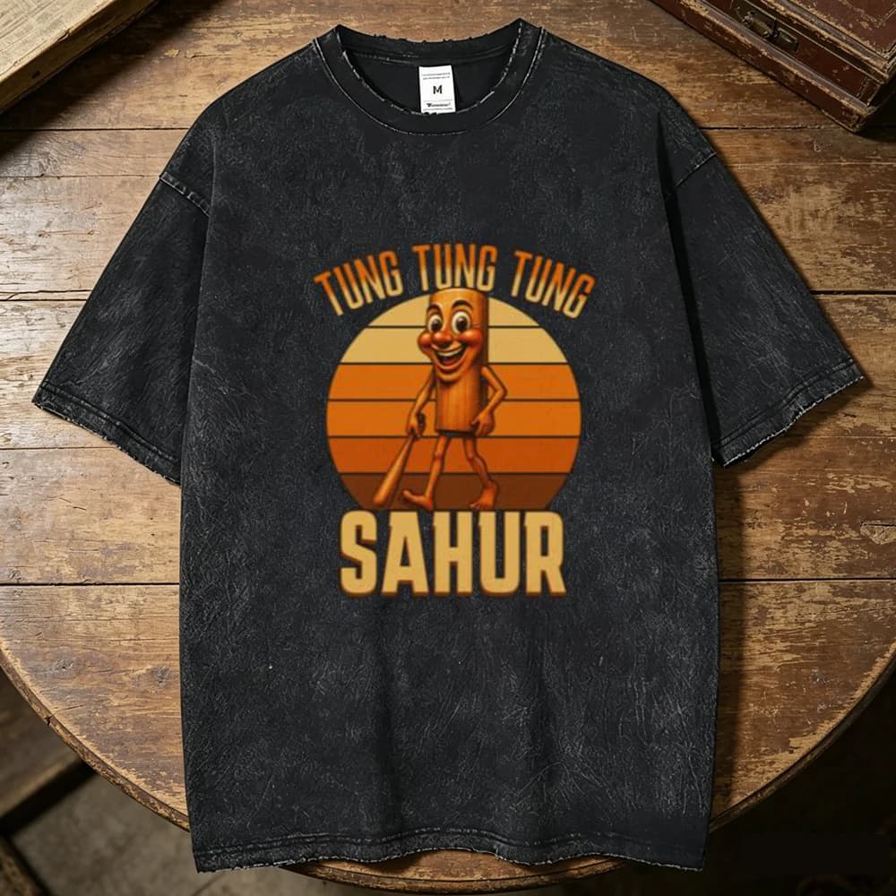 Tung Sahur Vintage Washed cotton tshirt men graphic Comfortable Pastel Pop Culture tshirt Pop Culture Vintage