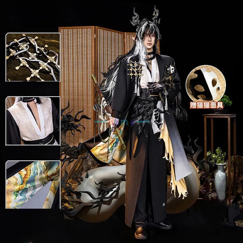 Costume Cosplay Wang Men di Arknights, Cappotto con Cintura e Copricapo, Outfit per Feste di Halloween e Carnevale