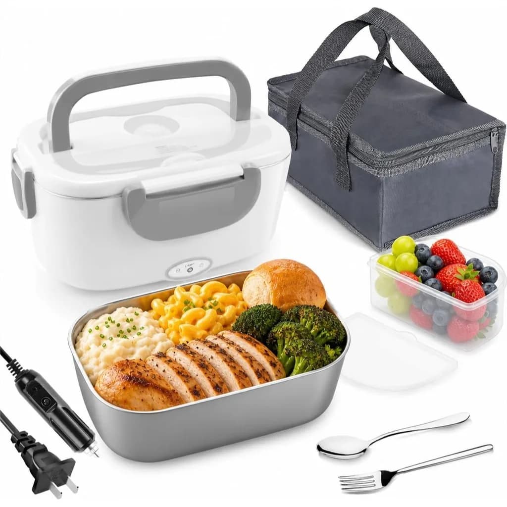 Scaldavivande Elettrico Portatile per Auto e Casa, 3 in 1 con Contenitore in Acciaio Inox 304 da 1,5L, 110V/12V/24V