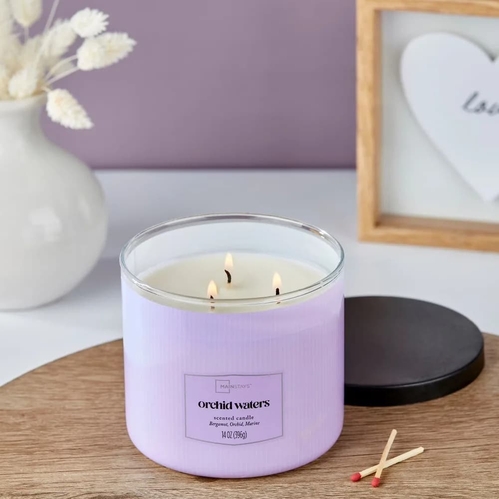 Textured Wrapped Orchid Scented Water Candle with 3 Wicks 14 Oz Home Fragrance Aromatherapy Decorative Gift