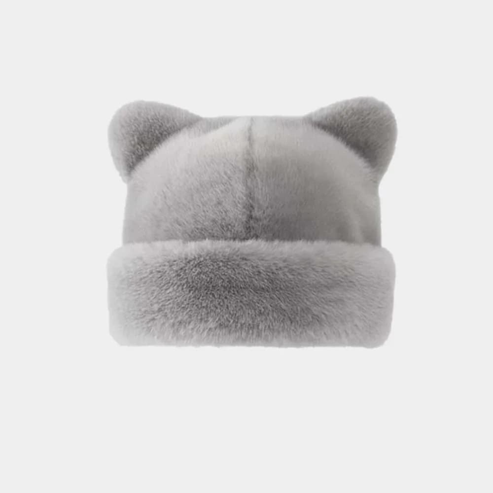 Personality Imitation Mink Fur Leopard Ear Beanie Soft Korean Style Brimless Beanie Cap Retro Dome Pullover Cap Autumn