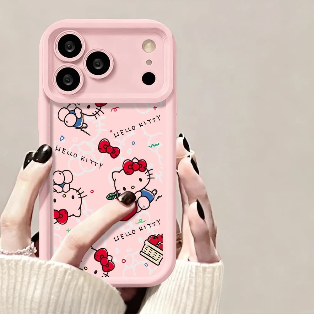 Custodia Morbida Antiurto in TPU Sweet HelloKitty per iPhone 17 16 Pro Max, 11 12 13 ProMax 14 15 Plus XS XR 7 8 SE