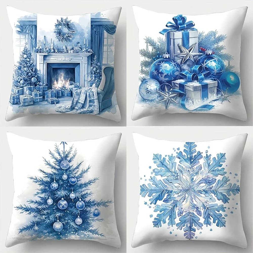 Happy Christmas Decoration New Year Gift Blue gift box stew design Home room decoration Sofa cushion cover