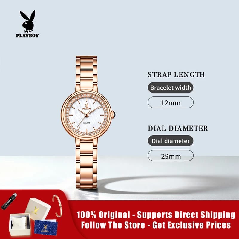PLAYBOY 3536 Orologio da donna al quarzo con cinturino in acciaio inossidabile, quadrante elegante con diamanti veri, di marca originale.