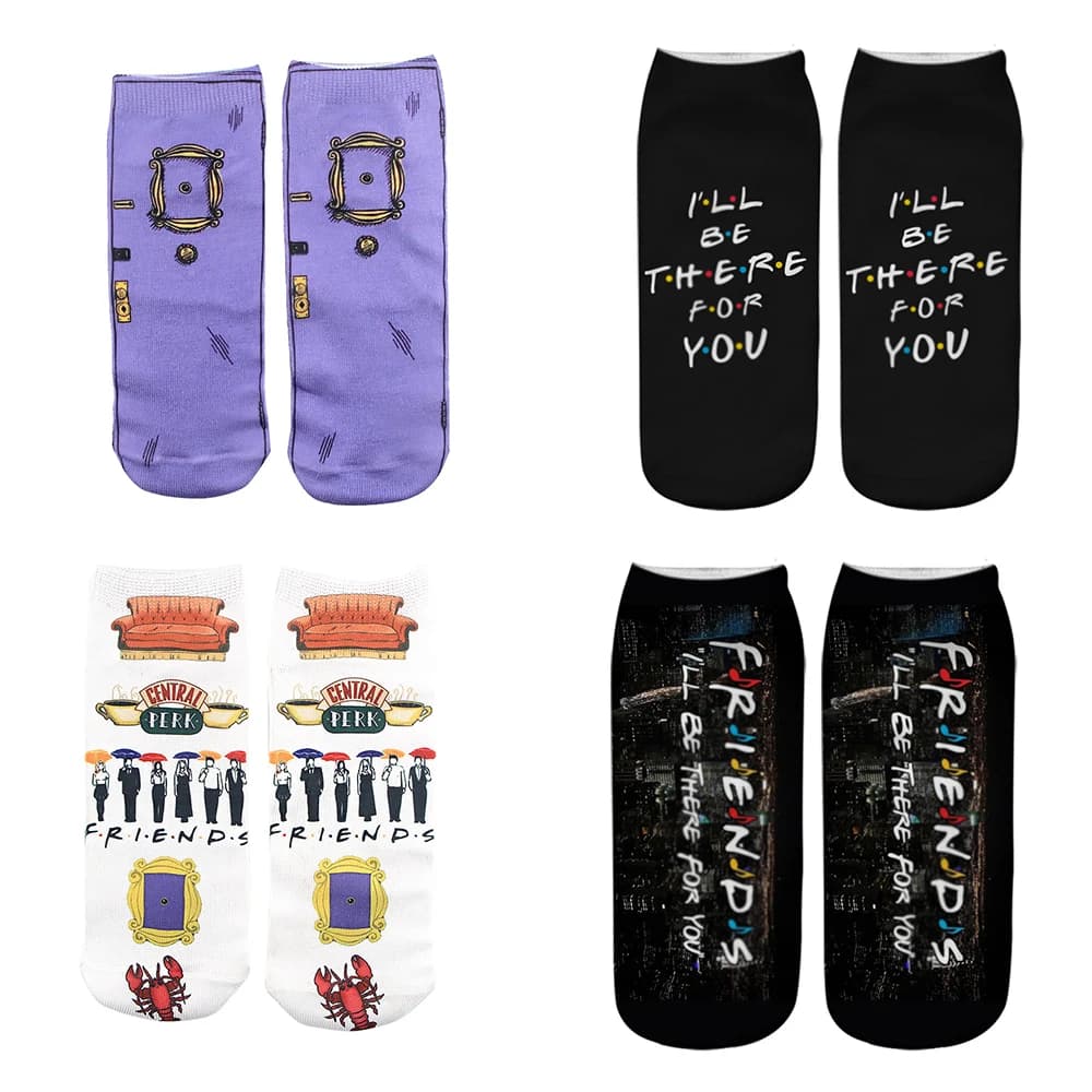 Friends Tv Show Socks Cosplay cartoon unisex Casual Non Slip Breathable Comfortable Short Tube Couple Happy Socks Cosplay Hallow