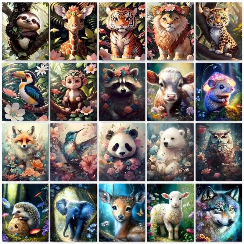 5D DIY Floral Jungle Animal Diamond Painting, Rainforest Wildlife Combination Wall Art Picture For Living Room Home Decor