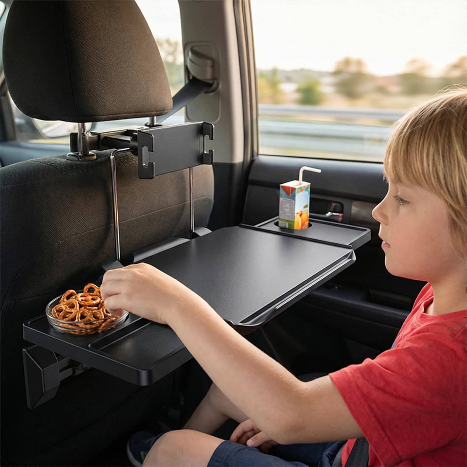 Folding Table for Seats Rear with Phone Support, Multifunctional Desk Anti-slip for Laptop, for Travel on Road, Meals and Work