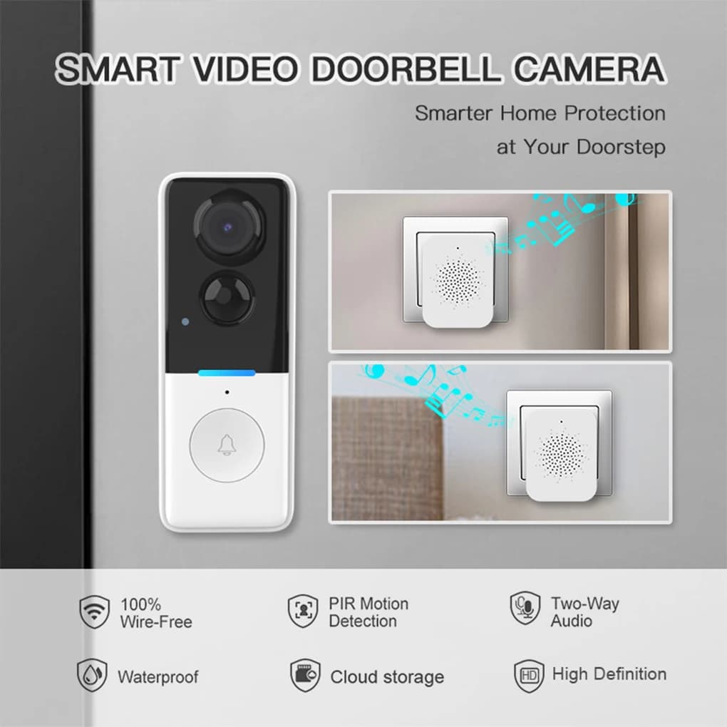 Smart Tuya 1080P WiFi Videocitofono Campanello Telecamera Wireless Audio bidirezionale Citofono Visione notturna Sicurezza domestica Telecamera campanello impermeabile