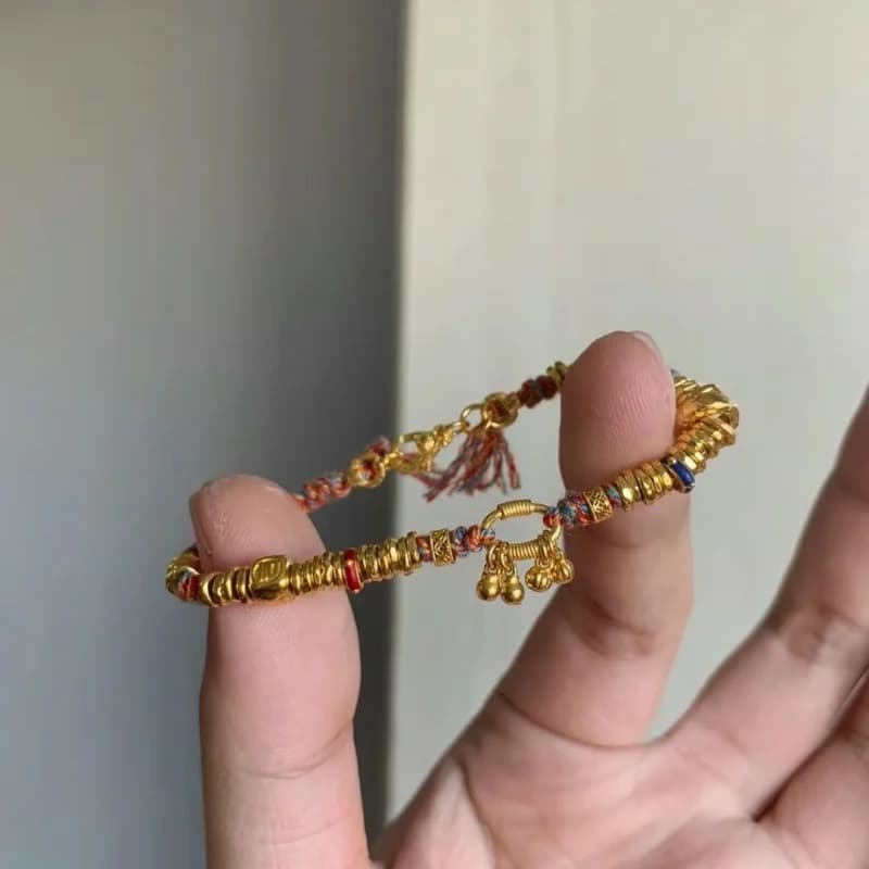 Ancient Retro Ethnic Bracelet with Colorful Ropes Tibetan Style2024New Lucky Fortune Bell Good-looking Carrying Strap