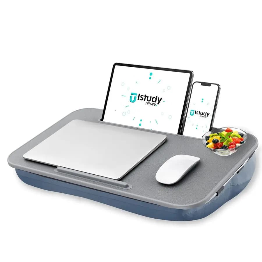 Supporto per laptop portatile e scrivania da gremo, adatto per laptop fino a 17 pollici, con cuscino lavabile e supporto integrato per telefono, per letto, divano, pavimento.