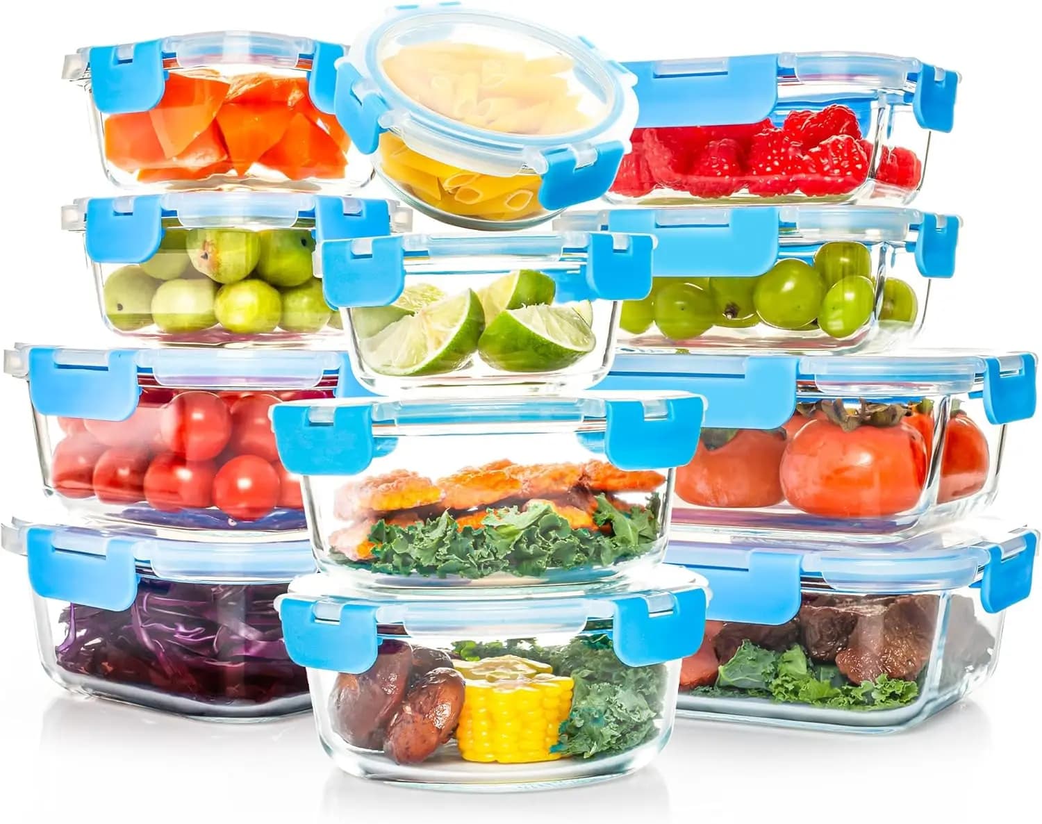 Set di 12 Contenitori in Vetro con Coperchi, Contenitori per Preparazione Pasti, Lunch Box Ermetici per Cucina, Microonde, Forno, Frigorifero