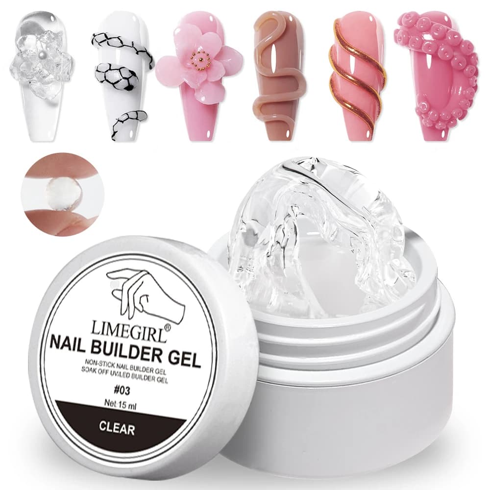 LIMEGIRL 15g Gel di estensione antiaderente UV Quick Build Gel di estensione per unghie solido 3D Shaping Nail Art Gel duro gelatina lattea solida