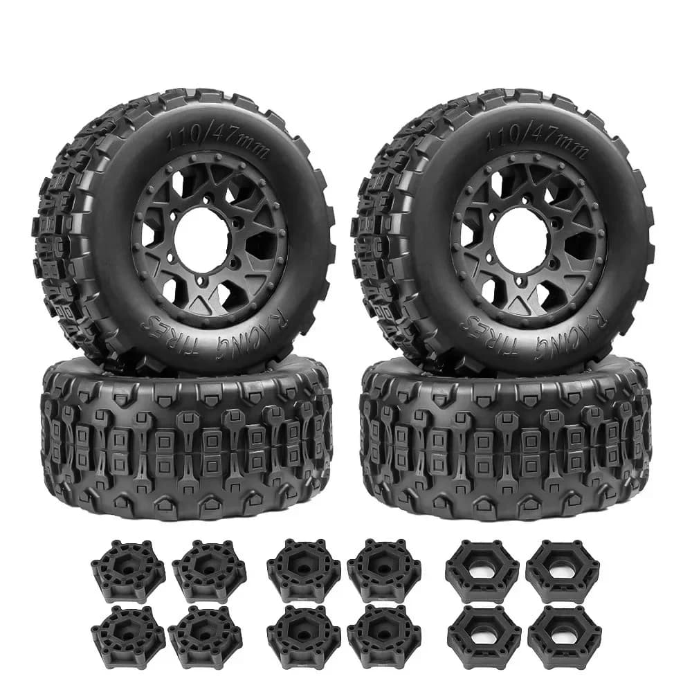 Pneumatici per Auto RC 4 Pezzi 110mm in Gomma per Veicoli Fuoristrada 12MM 14MM 17MM, Ricambio per TRX HSP Tamiya HPI Short Truck