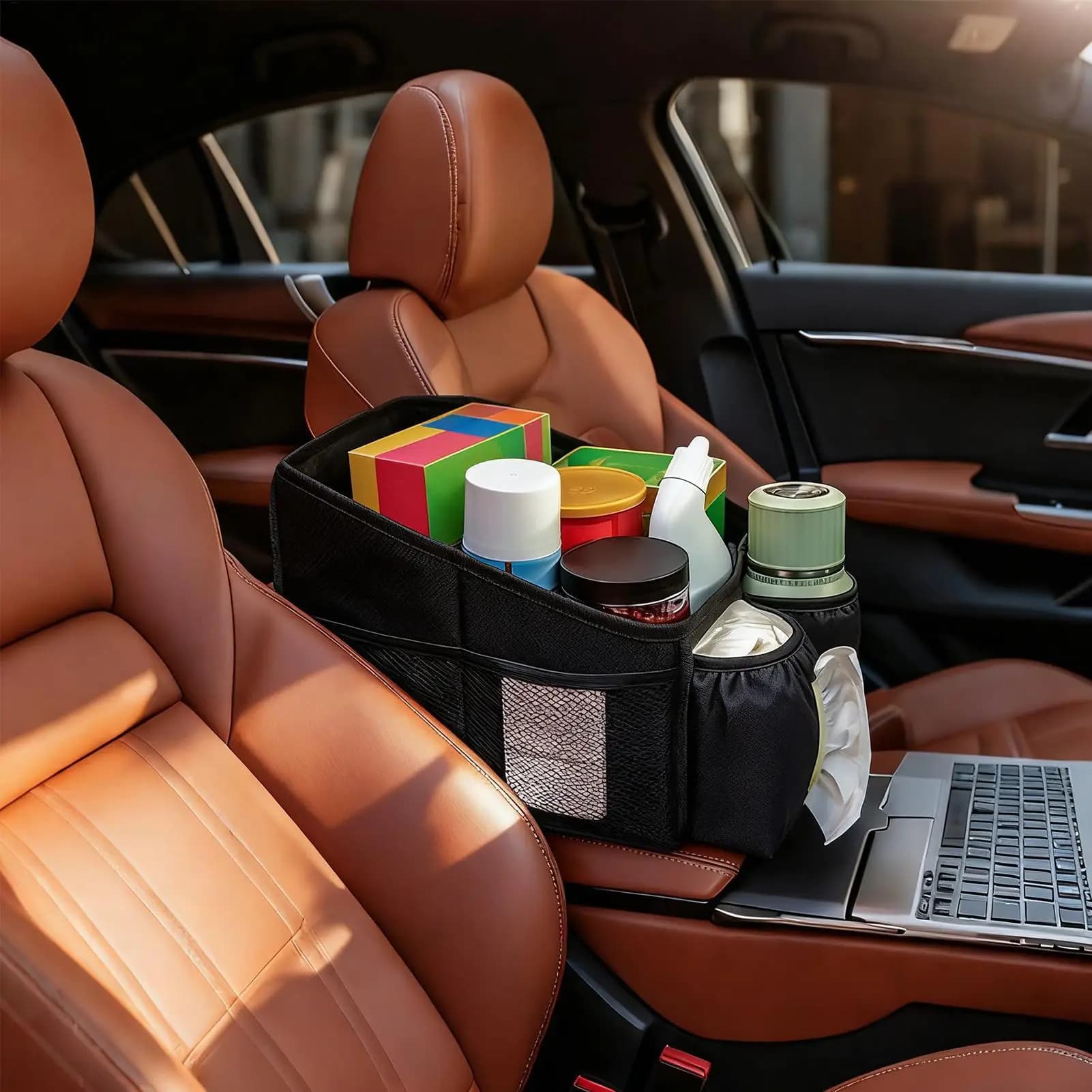 Organizer per seggiolino auto, console pieghevole, portaoggetti, organizer interno multiscomparto, accessori per giocattoli, fazzoletti